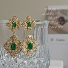 Load image into Gallery viewer, Baroque Green Diamond Flower Earrings
