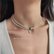 Load image into Gallery viewer, Fresh Emerald Double Layer Design Pearl Necklace
