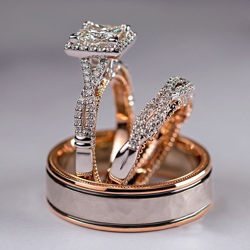 Three Piece Set of Rose Gold Colored Zircon Rings