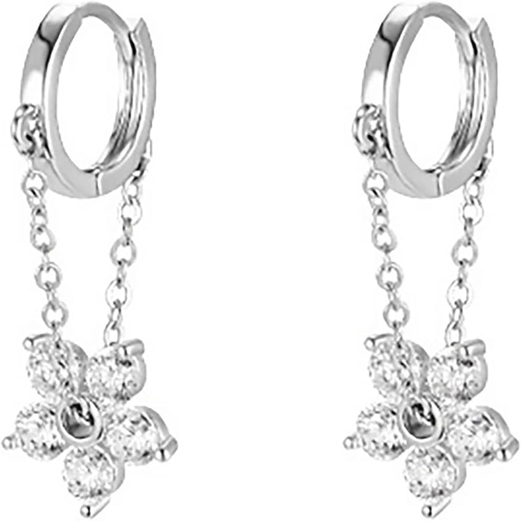 Silver Flower Chain Drop Earrings