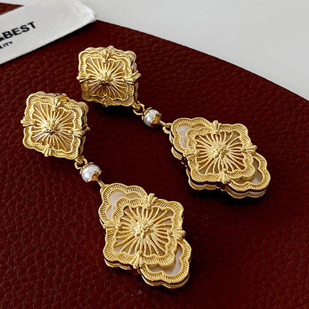 Double-sided Carved Flower Earrings