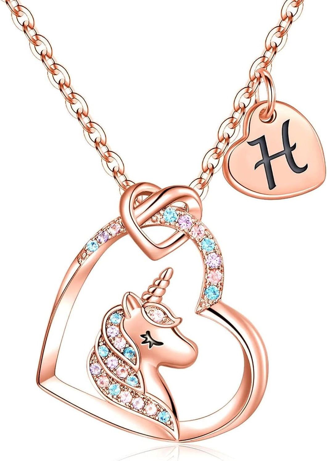 Gold Plated Colorful Heart Pendant Unicorn Necklaces