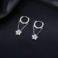 Load image into Gallery viewer, Silver Flower Chain Drop Earrings
