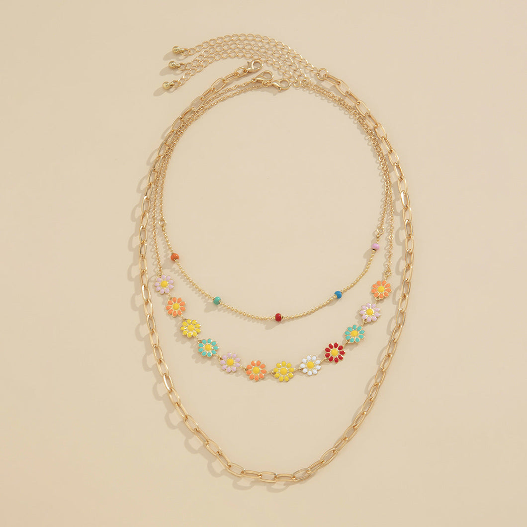 Colorful Daisy Multi layered Necklace