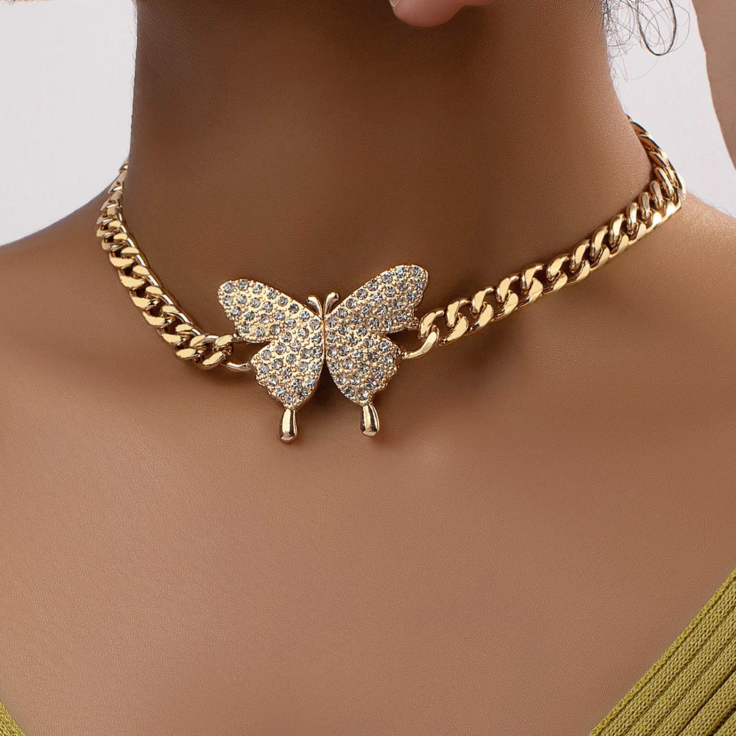 Alloy Full Diamond Butterfly Necklace
