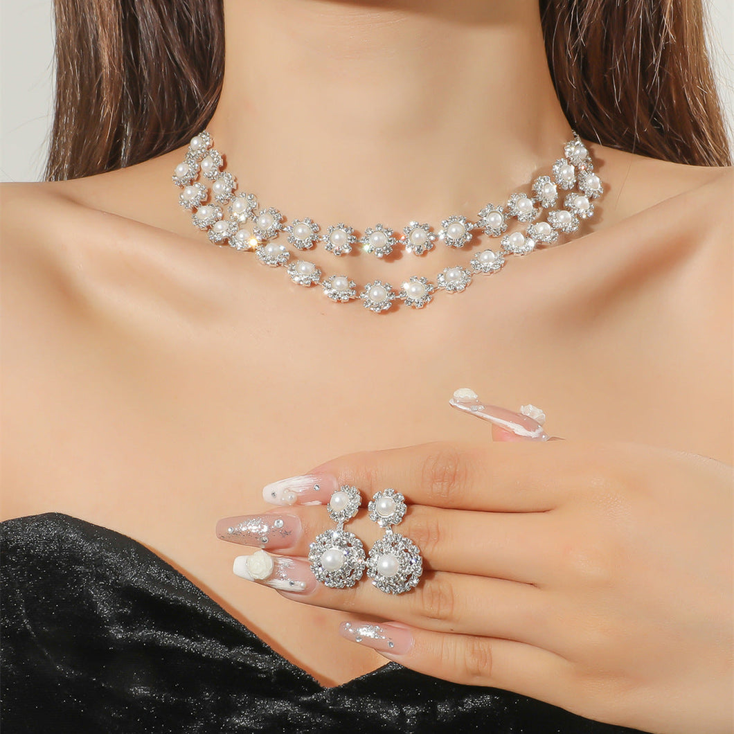Luxury Double-row Zircon Pearl Necklace