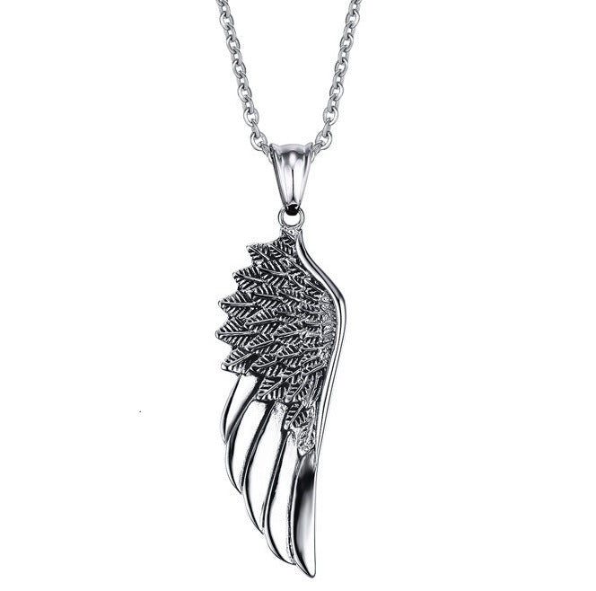 Human Feather Pendant Titanium Steel necklace